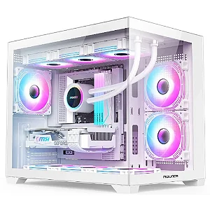 GABINETE GAMER ROUND5 BLAST WHITE (M-ATX / AQUARIO / FRONTAL VIDRO / SEM FAN)