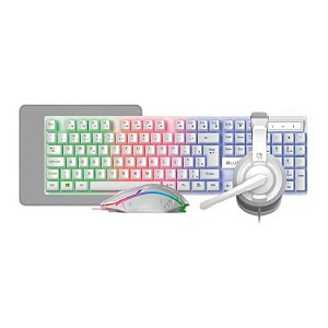 Combo Gamer 4 em 1 Bluecase Play, Rainbow, ABNT2, 2400DPI, Drivers 40mm, USB, Branco, BGHPKM-01WBX