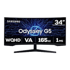MONITOR SAMSUNG 34" GAMER CURVO LED/VA WQHD 165HZ 1MS HDMI DP VESA ODYSSEY G5 - LC34G55TWWLMZD