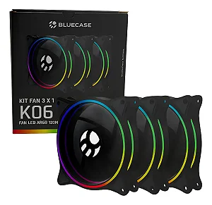 Kit Fan com 3 Unidades, Bluecase Controlável ARGB, Preto - K06ARGB