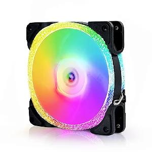 KIT 6 FANS ROUND5 CRYSTAL PRETO COM CONTROLADORA ARGB