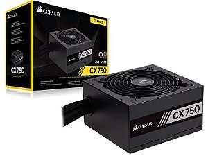 Fonte ATX 750 Watts Potência Real C/ PFC Ativo CORSAIR CX750 CP-9020123 - 80 PLUS Bronze