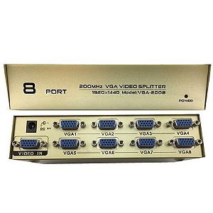 Vídeo Splitter 1x8  Distribuidor de sinal VGA 200MHz