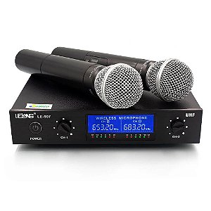 Kit Microfone Sem Fio Duplo Profissional LE-907 Lelong