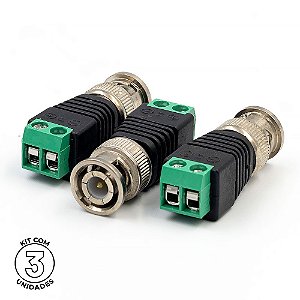 Pacote com 3 unidades do Adaptador Borne X Plug BNC Macho