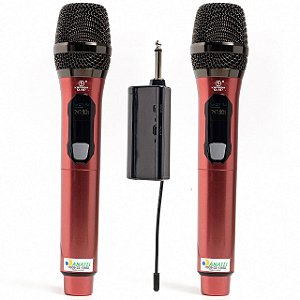 Microfone De Mão Sem Fio Duplo Recarregável Vermelho