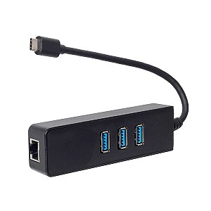 Adaptador Hub Tipo-C para USB 3.0 e RJ-45 Alta Velocidade