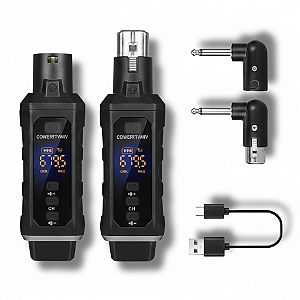 TX e RX (1 pra 1) sem Fio XLR P10 Microfone e Guitarra