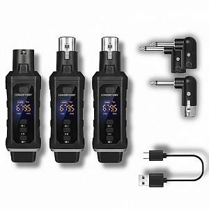 TX e RX (1 pra 2) sem Fio XLR P10 Microfone e Guitarra