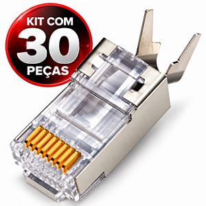 Kit 30 Conectores RJ45 CAT 7 Blindado com Guia e Prensa Cabo