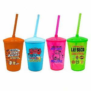 Kit 10 Copos Twister Personalizados Brindes Festas Eventos Coloridos Com Canudo