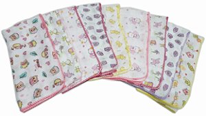 Fralda luxo estampada 70x70cm com Crochê