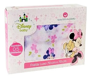 Caixa Minnie Com 5 Fralda Estampada 70x70cm