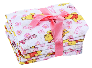 Pacote com 5 Fralda 70x70cm Estampa Ursinho Pooh