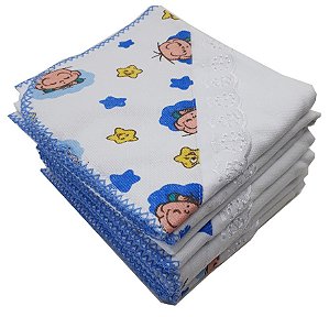 1 peça Cueiro Flanelado com Aplique Cebolinha 80x80cm com Crochê