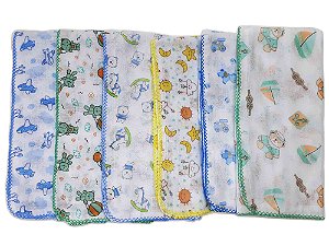 Fralda Estampada Luxo 70x70 Com Crochê Kit Com 5 Pçs 100% Algodão