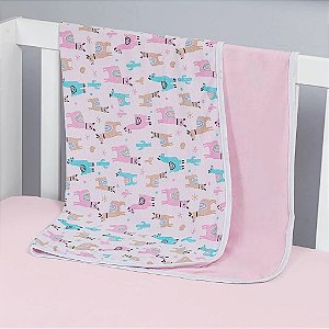 Manta Bebê Dupla Face 90x90cm Malha 100% Algodão Estampada Com Viés Mantinha