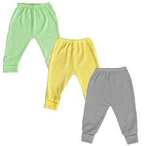 Kit 3 Calças De Mijão 100% Algodão Para Bebê Suedine VIRA PÉ