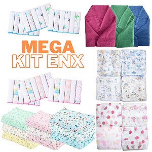 Mega Kit 37 Peças Enxoval Bebê 15 Fralda de Pano + 18 Pano de Boca + 3 Cueiro + 1 Toalha Banho 100% Algodão