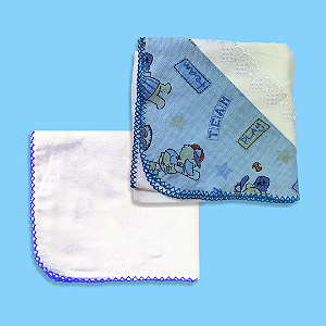 1 Cueiro flanelado Com Aplique + 1 Cueiro Liso Flanelado com acabamento em crochê Masculino