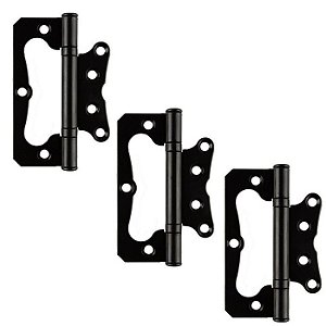 Kit 3 Dobradiças Sobrepor Porta Sem Rebaixo  3 1/2 Preta