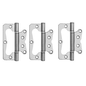 Kit 3 Dobradiças Sobrepor Porta Sem Rebaixo 3 1/2 Cromada