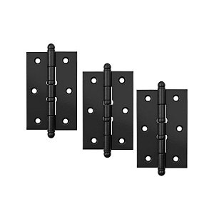Kit 3 Dobradiças Porta Madeira 3" Preta
