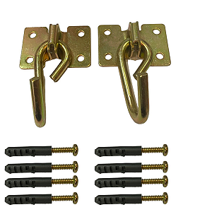 Kit Gancho De Rede Reforçado Aço Parafusos E Bucha Dourado