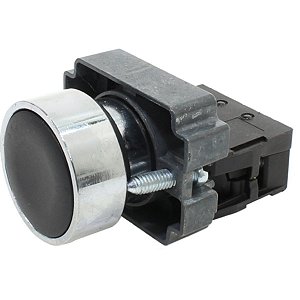 M20AFR-B-1A | Botão Pulsador Faceado 22mm Metálico - Preto - 1na | Metaltex