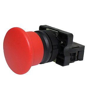P20AMR-R-1A | Botão Pulsador Cogumelo 22mm Plástico - Vermelho - 1na | Metaltex