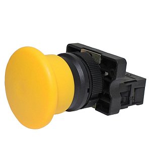 P20AMR-Y-1A | Botão Pulsador Cogumelo 22mm Plástico - Amarelo - 1na | Metaltex