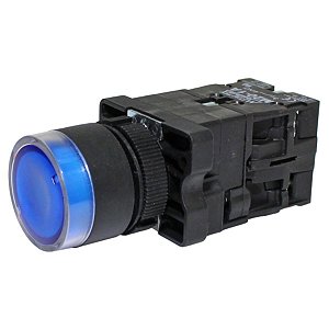 P20IGR-BL-1C | Botão Pulsador Iluminado 22mm Plástico - Azul 220v - 1na+1nf | Metaltex