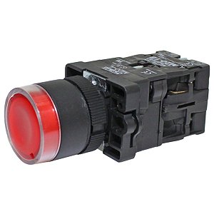 P20IGR-R-1C | Botão Pulsador Iluminado 22mm Plástico - Vermelho 220v - 1na+1nf | Metaltex