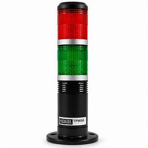 TPWS6-22RG-B | Torre Sinalizador 60mm, Cont/ Flk, Buzzer, 220v, Preta S/ Haste, Vermelho/ Verde | Metaltex