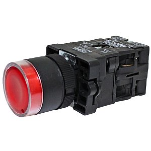 P20IGR-R7-1C | Botão Pulsador Iluminado 22mm Plástico - Vermelho 24v - 1na+1nf | Metaltex