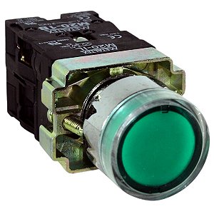 M20IGR-G7-1C | Botão Pulsador Iluminado 22mm Metálico - Verde 24v - 1na+1nf | Metaltex