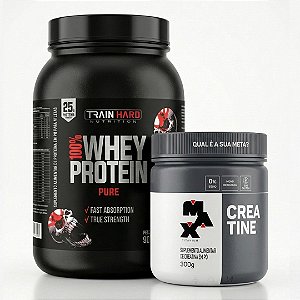 Combo Hipertrofia: Creatina Monohidratada Pura 300g Max Titanium + 100% Whey Protein Concentrado 900g Train Hard