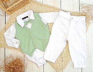 Look Vicente verde menta - Calça branca