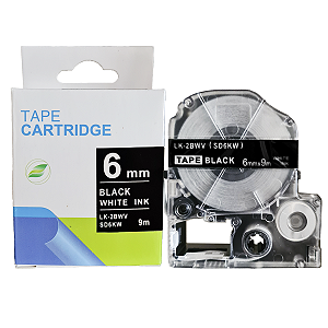 Fita adesiva compativel com LK-2BWV, branco sobre preto, largura 6mm, comprimento 9m (modelo SD6KW)