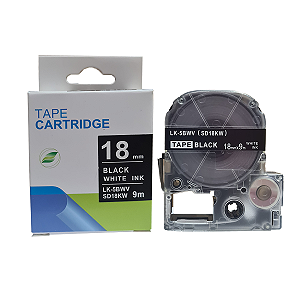 Fita adesiva compativel com LK-5BWV, branco sobre preto, largura 18mm, comprimento 9m (modelo SD18KW)