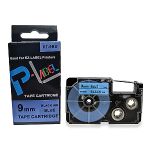 Fita Compatível com XR-9BU1, 9mm largura, preto sobre azul (modelo PT-9BU)