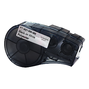 Fita Adesiva Poliéster Compatível M21-500-488, preto sobre branco, largura 12mm, comprimento 6,4m(modelo PT-M21-500-488)