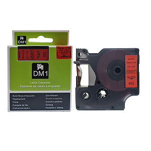 Fita Adesiva de Poliester Compatível com D1 45807, preto sobre vermelho, largura 19mm, comprimento 7m