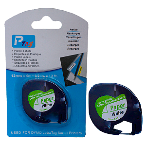 Fita Adesiva de Papel Compatível com 10697, preto sobre branco, largura 12mm, comprimento 4m (modelo 10697)