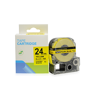 Fita adesiva compativel com LK-6YBW, preto sobre amarelo, largura 24mm, comprimento 9m (modelo SC24YW)