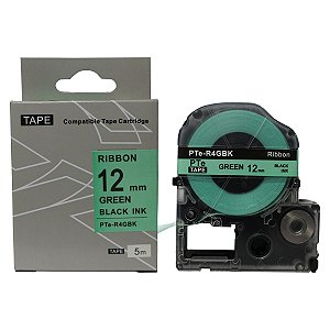 Fita de Cetim Compativel com PTe-R4GBK, Verde e preto, largura 12mm (PTe-R4GBK)