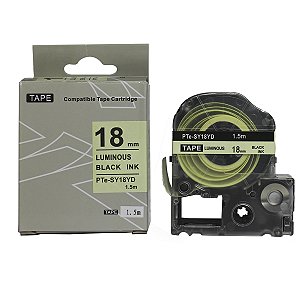 Fita adesiva compativel com LK-5ZBU, preto sobre verde fosforescente, largura 18mm, comprimento 5m (modelo PTe-SY18YD)