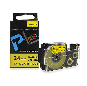 Fita Compatível com XR-24YW1, 24mm largura, preto sobre amarelo (modelo PT-24YW)