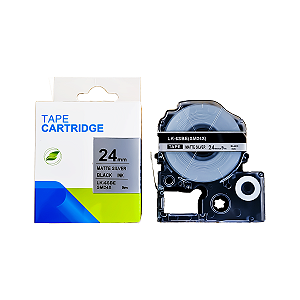 Fita adesiva compativel com LK-6SBE, preto sobre prata, largura 24mm (modelo SM24X)