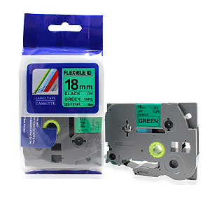 Fita Laminada Flexível Compatível com TZ-FX741 / TZE-FX741, 18mm largura, preto sobre verde (modelo TZ2-FX741)
